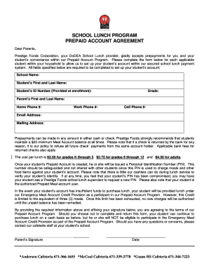 School Lunch Prepaid Account Agreement