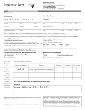 Penn State Registration Form