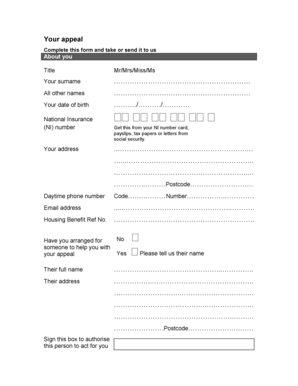 UK Housing Benefit Appeal Form