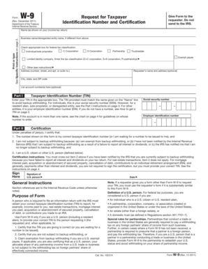 IRS Form W-9 Request for Taxpayer Identification Number and Certification