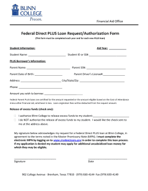 Federal Direct PLUS Loan Request/Authorization Form