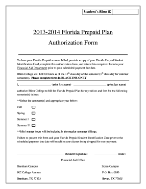 Florida Prepaid Plan Authorization Form