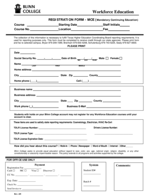 Workforce Education Registration Form