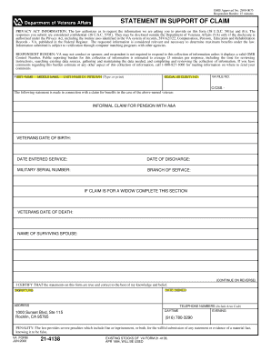 VA Form 21-4138 Statement in Support of Claim