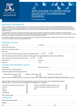 Application to Defer from Graduate Coursework