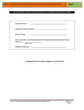 occupational health and safety acknowledgement form