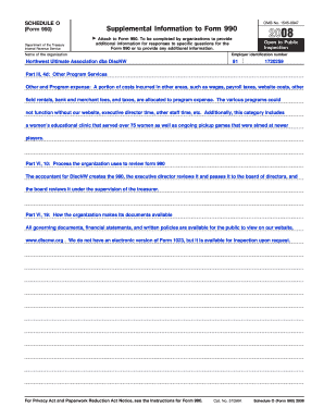 Schedule O Form 990 Supplemental Information