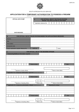 SAPS 518 Temporary Firearm Authorization Application