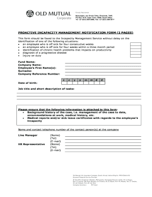 Proactive Incapacity Management Notification Form
