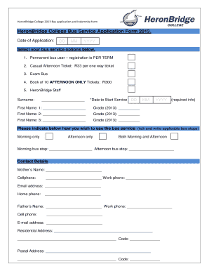 HeronBridge College Bus Service Application Form 2013.