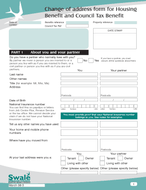 UK Housing Benefit Change of Address Form