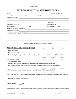 ELT Learner Initial Assessment Form