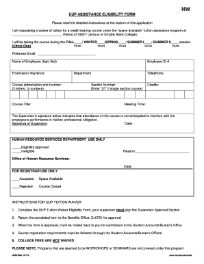 UUP Tuition Waiver Eligibility Form