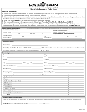 Davis Vision Direct Reimbursement Claim Form