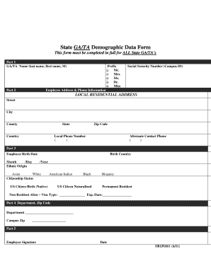 State GA/TA Demographic Data Form
