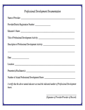 Professional Development Documentation Form