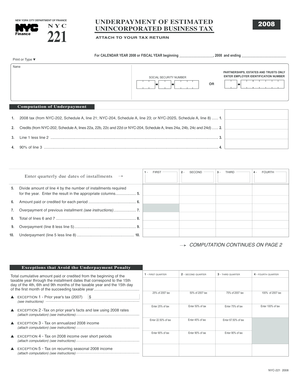 NYC Underpayment of Estimated Tax Form 2008