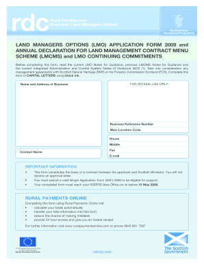 Land Managers Options Application Form 2009