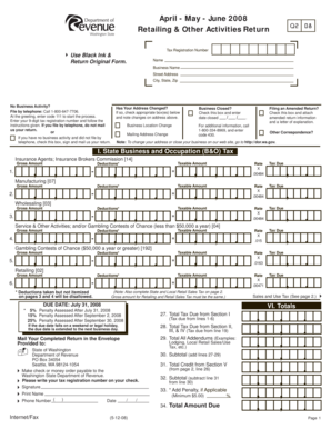 Washington State Business & Occupation Tax Return