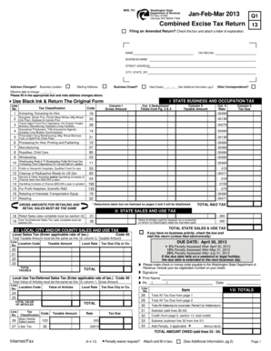 Washington State Combined Excise Tax Return