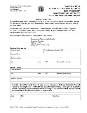 Washington Contractors’ Application for Workers’ Compensation Account