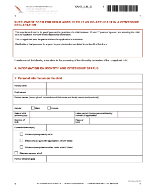 Finnish Citizenship Declaration Supplement Form for Child