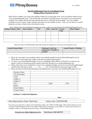 Pitney Bowes EasyPermitPostage Enrollment Form