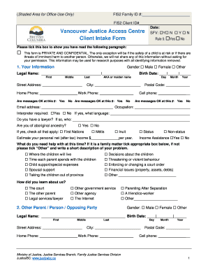Vancouver Justice Access Centre Client Intake Form