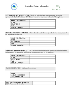 Federal Assistance Grant Key Contact Information Form