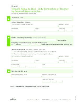 Tenant’s Notice to Quit - Early Termination of Tenancy