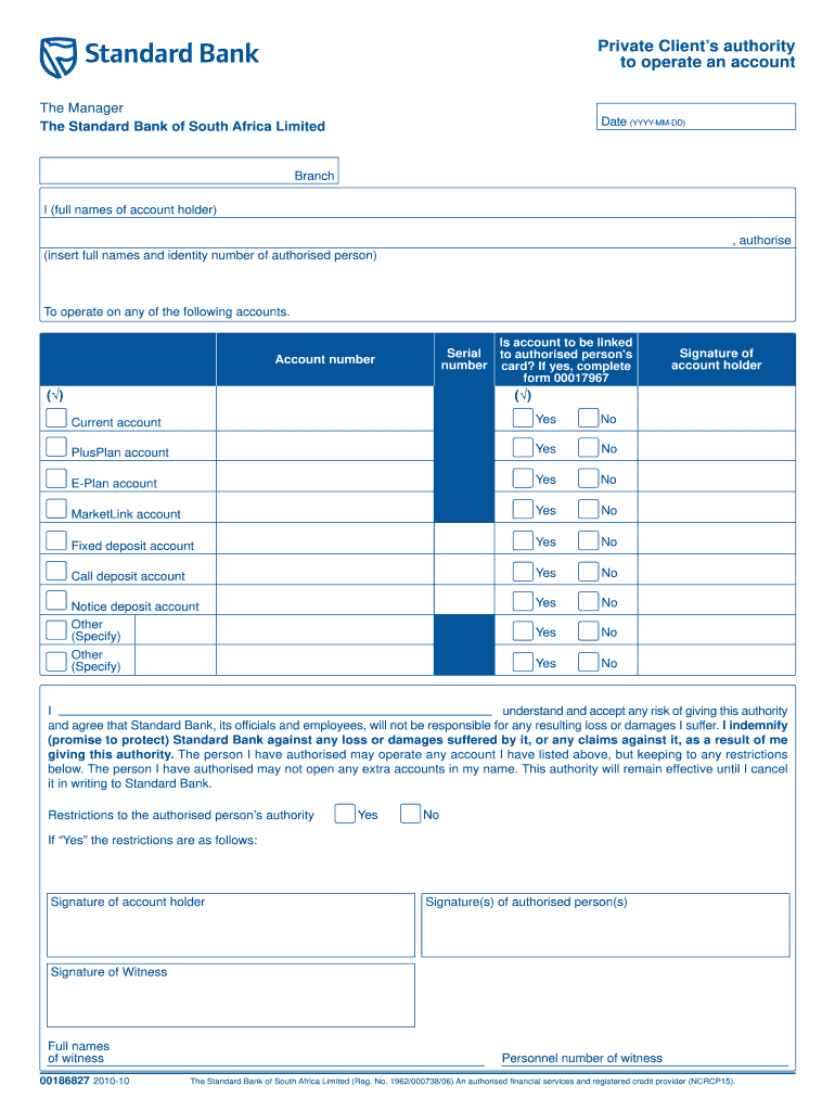 standard bank power of attorney form Preview on Page 1.