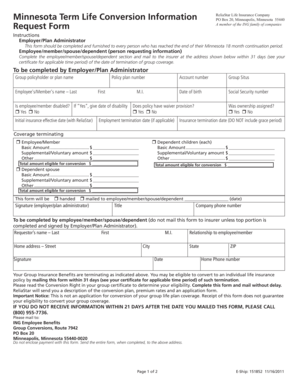 Minnesota Term Life Conversion Information Request Form for ... - ING