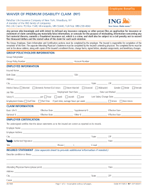 NY Waiver of Premium Disability Claim Form