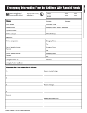Emergency Information Form for Children With Special Needs