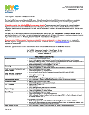 New York City Independent Related Service Provider Application