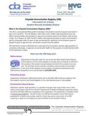 New York City School Immunization Registry Access Form