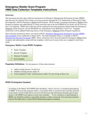 Emergency Shelter Grant HMIS Data Collection Templates