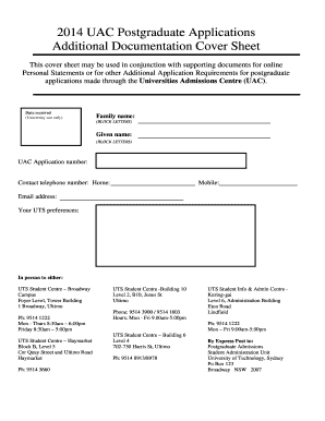 UAC Postgraduate Application Cover Sheet