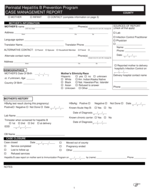 Perinatal Hepatitis B Prevention Program Case Management Report
