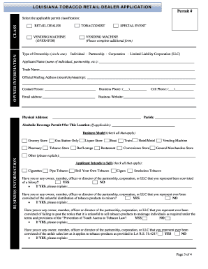 Louisiana Tobacco Retail Dealer Permit Application