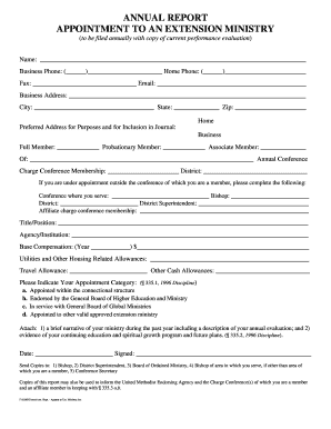 Annual Report Appointment Extension Ministry