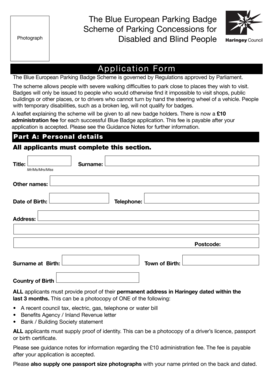 Blue European Parking Badge Application Form