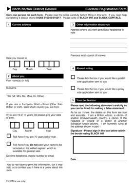 North Norfolk District Council Electoral Registration Form