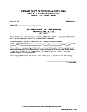 Ohio Probate Court Judgment Entry Form