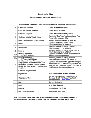 Digital Signature Certificate Request Form
