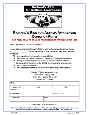 Richard 's ride for asthma awareness donation form - University of ... - ucalgary