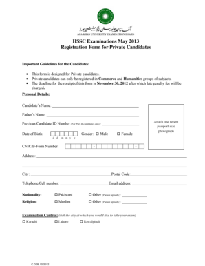 HSSC Registration Form for Private Candidates