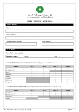 Past Papers Order Form