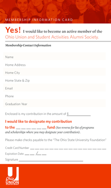 Ohio Union Membership Information Card