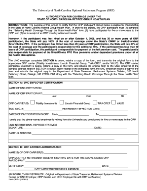 North Carolina Retiree Group Health Plan Authorization